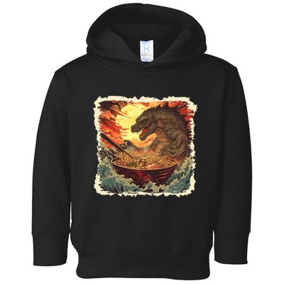 Funny Vintage Retro Japanese Great Wave Ramen Kaiju Monster Toddler Hoodie