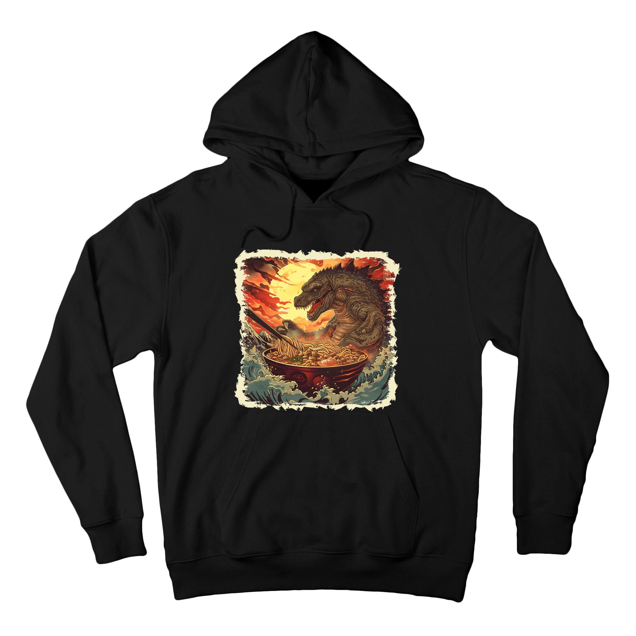 Funny Vintage Retro Japanese Great Wave Ramen Kaiju Monster Tall Hoodie