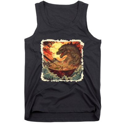 Funny Vintage Retro Japanese Great Wave Ramen Kaiju Monster Tank Top