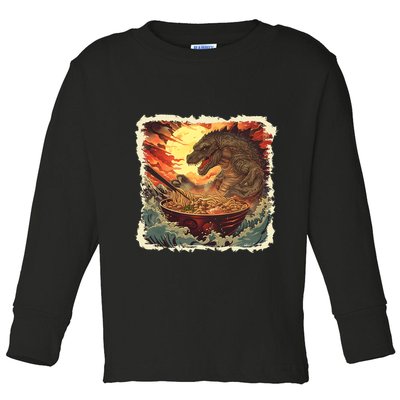 Funny Vintage Retro Japanese Great Wave Ramen Kaiju Monster Toddler Long Sleeve Shirt