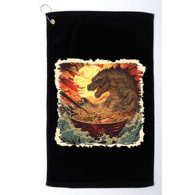 Funny Vintage Retro Japanese Great Wave Ramen Kaiju Monster Golf Towel