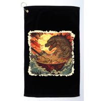 Funny Vintage Retro Japanese Great Wave Ramen Kaiju Monster Golf Towel