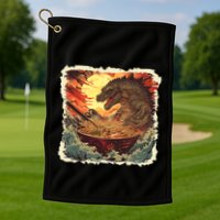 Funny Vintage Retro Japanese Great Wave Ramen Kaiju Monster Golf Towel