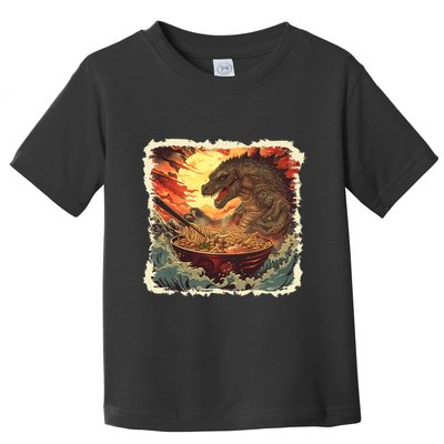 Funny Vintage Retro Japanese Great Wave Ramen Kaiju Monster Toddler T-Shirt