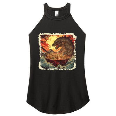 Funny Vintage Retro Japanese Great Wave Ramen Kaiju Monster Women's Perfect Tri Rocker Tank