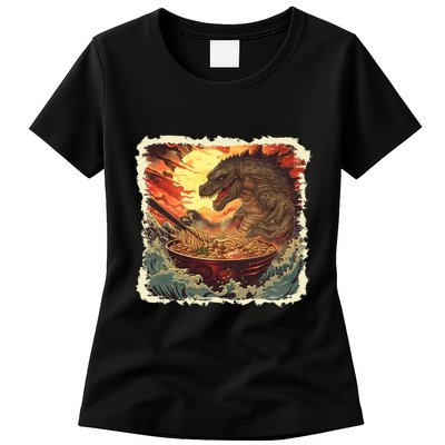 Funny Vintage Retro Japanese Great Wave Ramen Kaiju Monster Womens T-Shirt