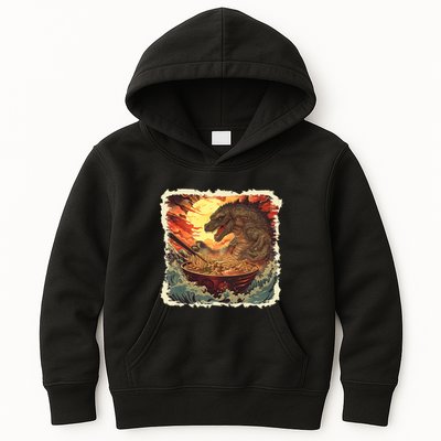 Funny Vintage Retro Japanese Great Wave Ramen Kaiju Monster Kids Hoodie