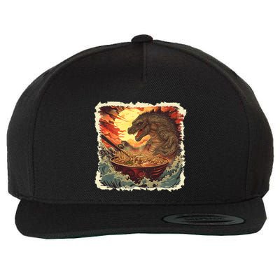 Funny Vintage Retro Japanese Great Wave Ramen Kaiju Monster Wool Snapback Cap
