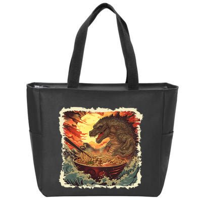 Funny Vintage Retro Japanese Great Wave Ramen Kaiju Monster Zip Tote Bag