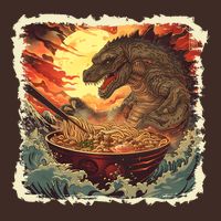 Funny Vintage Retro Japanese Great Wave Ramen Kaiju Monster Apron