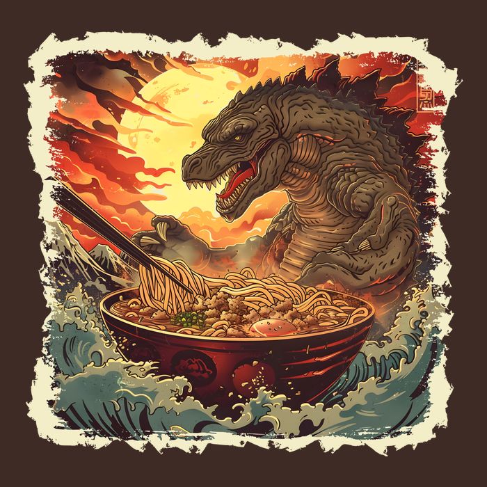 Funny Vintage Retro Japanese Great Wave Ramen Kaiju Monster Apron