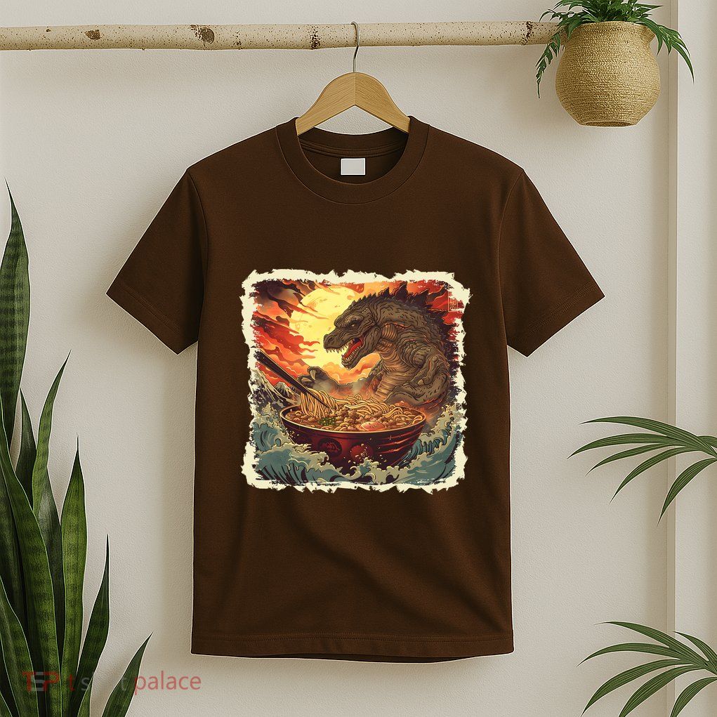 Funny Vintage Retro Japanese Great Wave Ramen Kaiju Monster T-Shirt