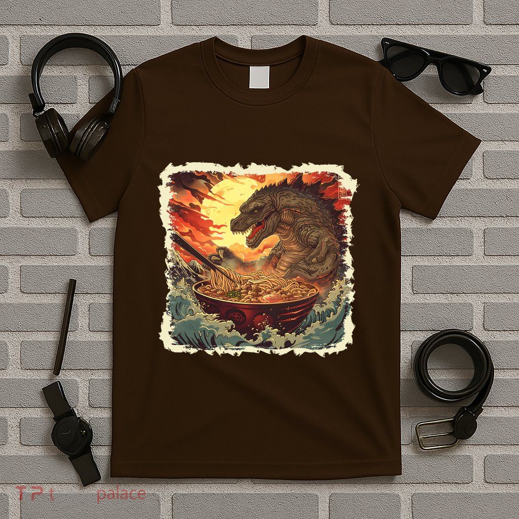 Funny Vintage Retro Japanese Great Wave Ramen Kaiju Monster T-Shirt