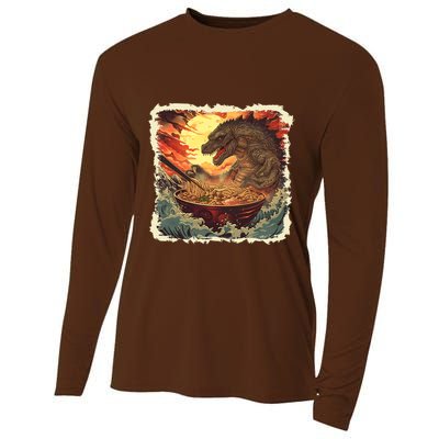 Funny Vintage Retro Japanese Great Wave Ramen Kaiju Monster Cooling Performance Long Sleeve Crew