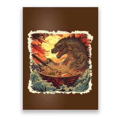Funny Vintage Retro Japanese Great Wave Ramen Kaiju Monster Poster