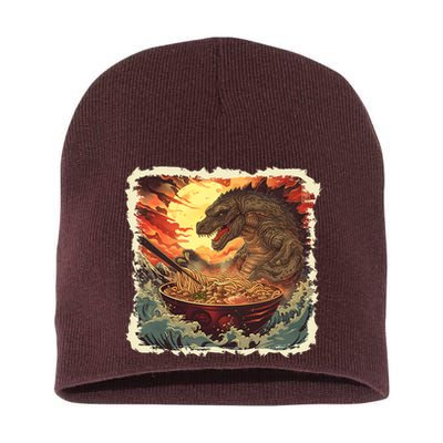 Funny Vintage Retro Japanese Great Wave Ramen Kaiju Monster Short Acrylic Beanie