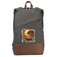 Funny Vintage Retro Japanese Great Wave Ramen Kaiju Monster Cotton Canvas Backpack