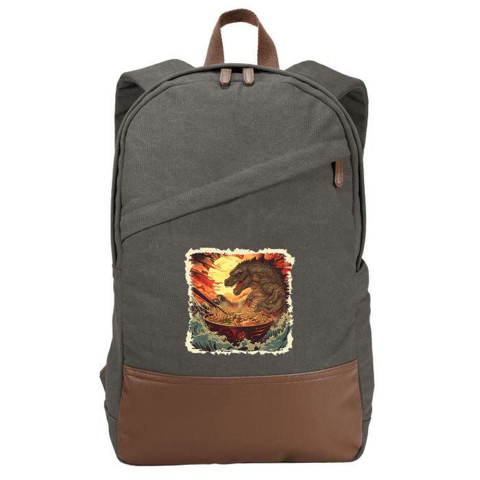 Funny Vintage Retro Japanese Great Wave Ramen Kaiju Monster Cotton Canvas Backpack