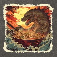 Funny Vintage Retro Japanese Great Wave Ramen Kaiju Monster Cotton Canvas Backpack