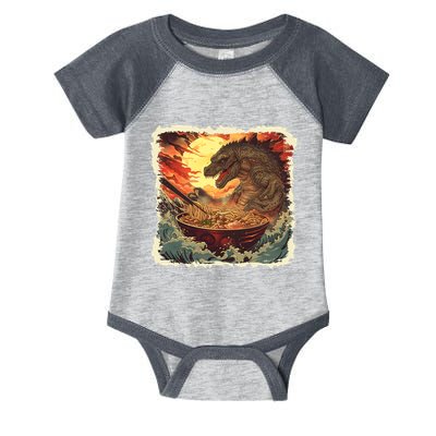 Funny Vintage Retro Japanese Great Wave Ramen Kaiju Monster Infant Baby Jersey Bodysuit