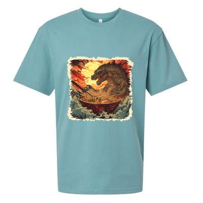 Funny Vintage Retro Japanese Great Wave Ramen Kaiju Monster Sueded Cloud Jersey T-Shirt