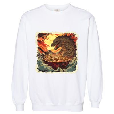 Funny Vintage Retro Japanese Great Wave Ramen Kaiju Monster Garment-Dyed Sweatshirt