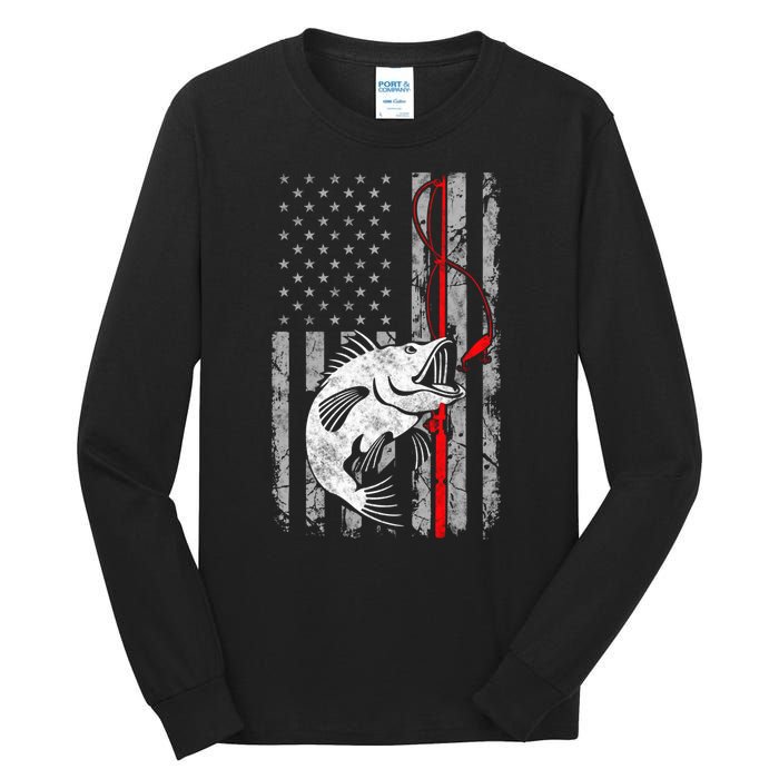 Fisherman Vintage Retro Fishing Flag Gift Tall Long Sleeve T-Shirt