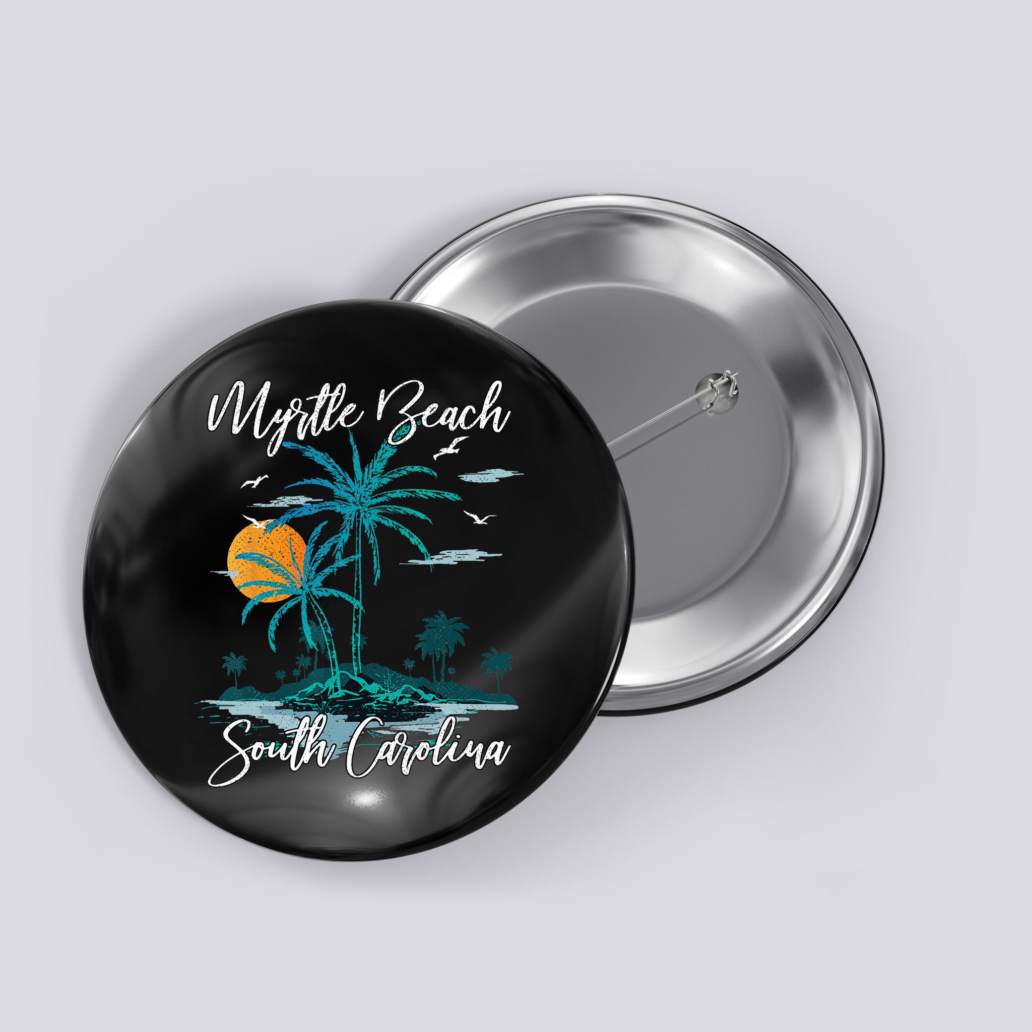 Family Vacation Retro Sunset South Carolina Myrtle Beach Button