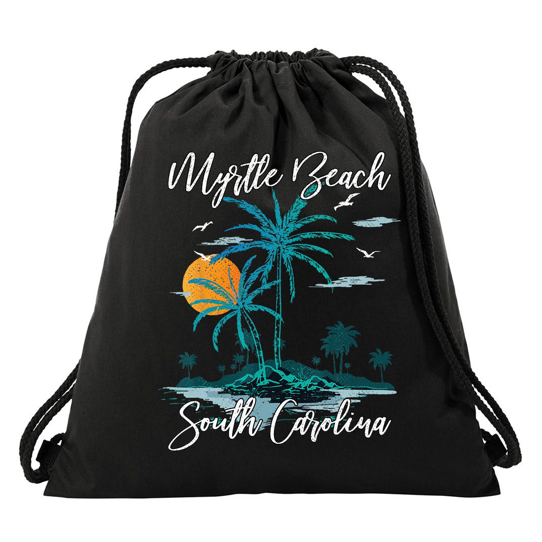 Family Vacation Retro Sunset South Carolina Myrtle Beach Drawstring Bag