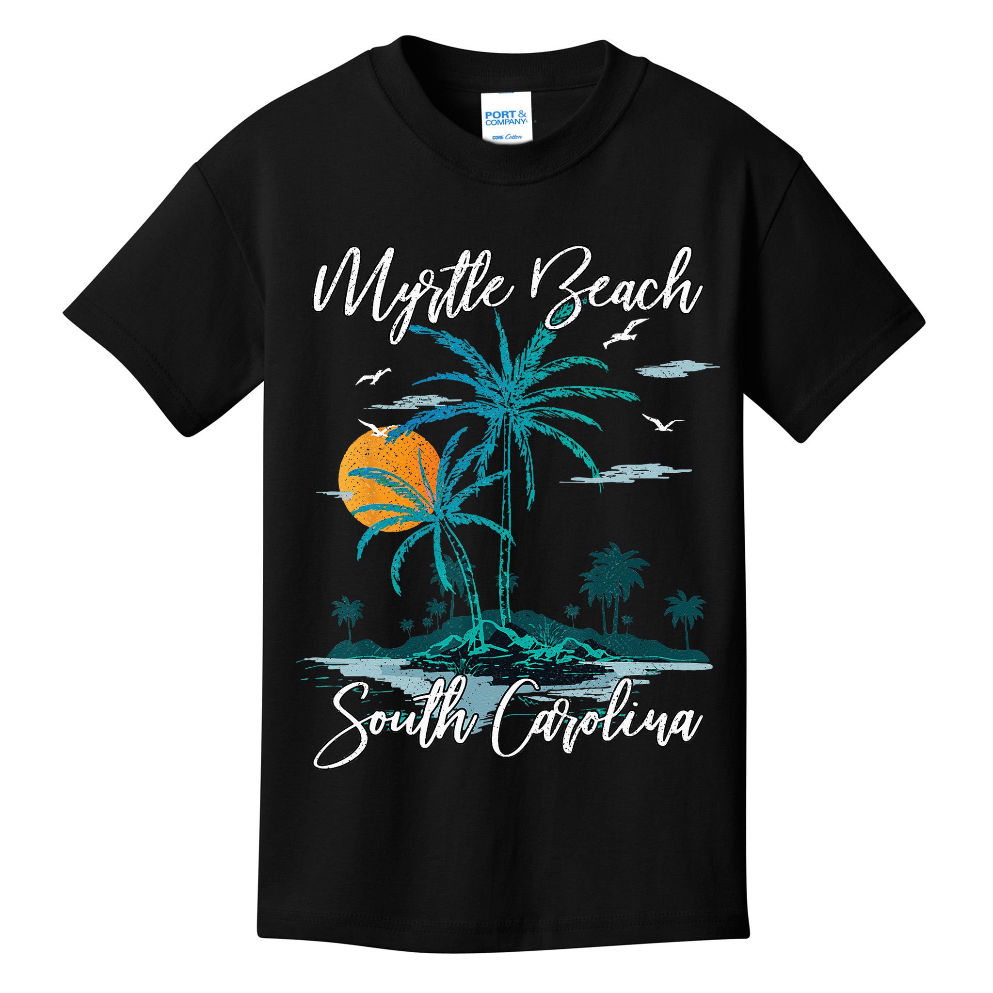 Family Vacation Retro Sunset South Carolina Myrtle Beach Kids T-Shirt