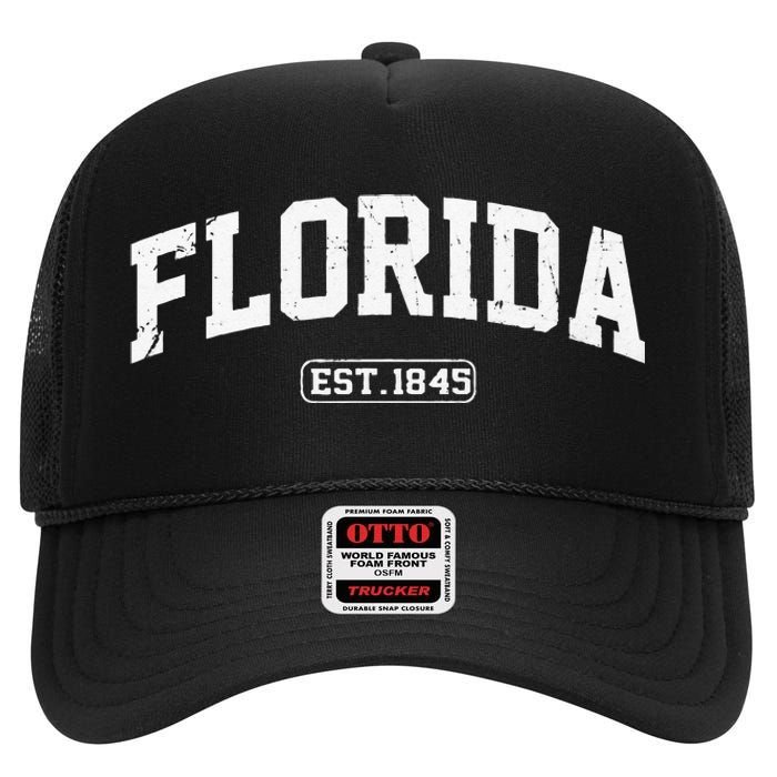 Florida Vintage State Athletic Style High Crown Mesh Back Trucker Hat