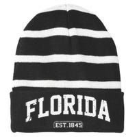 Florida Vintage State Athletic Style Striped Beanie with Solid Band