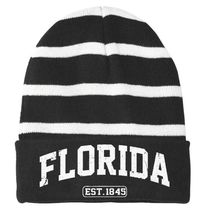 Florida Vintage State Athletic Style Striped Beanie with Solid Band