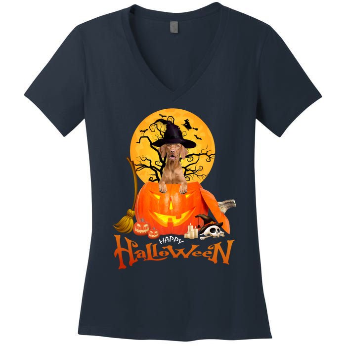 Funny Vizsla Spooky Halloween Women's V-Neck T-Shirt