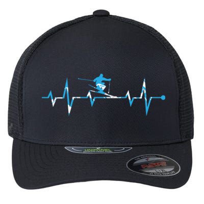 Funny Vintage Ski Heartbeat Skiing Skier Adventure Gifts Flexfit Unipanel Trucker Cap