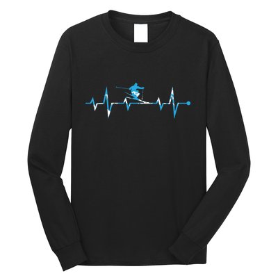 Funny Vintage Ski Heartbeat Skiing Skier Adventure Gifts Long Sleeve Shirt