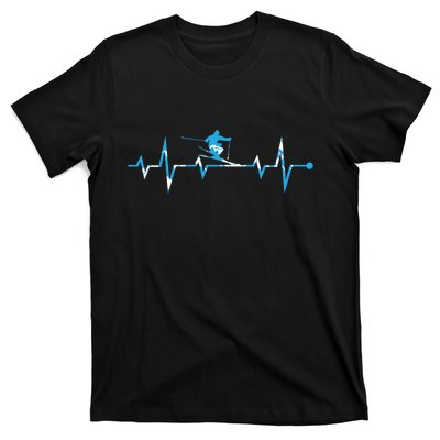 Funny Vintage Ski Heartbeat Skiing Skier Adventure Gifts T-Shirt