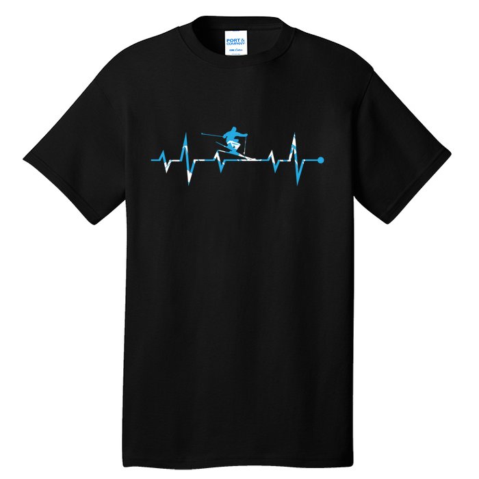 Funny Vintage Ski Heartbeat Skiing Skier Adventure Gifts Tall T-Shirt