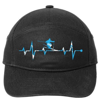 Funny Vintage Ski Heartbeat Skiing Skier Adventure Gifts 7-Panel Snapback Hat