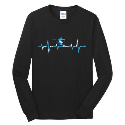 Funny Vintage Ski Heartbeat Skiing Skier Adventure Gifts Tall Long Sleeve T-Shirt