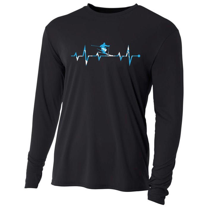 Funny Vintage Ski Heartbeat Skiing Skier Adventure Gifts Cooling Performance Long Sleeve Crew