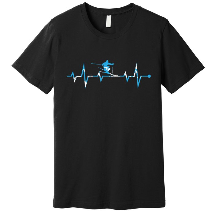 Funny Vintage Ski Heartbeat Skiing Skier Adventure Gifts Premium T-Shirt