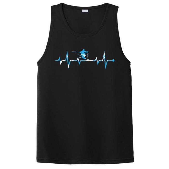 Funny Vintage Ski Heartbeat Skiing Skier Adventure Gifts PosiCharge Competitor Tank