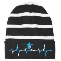 Funny Vintage Ski Heartbeat Skiing Skier Adventure Gifts Striped Beanie with Solid Band