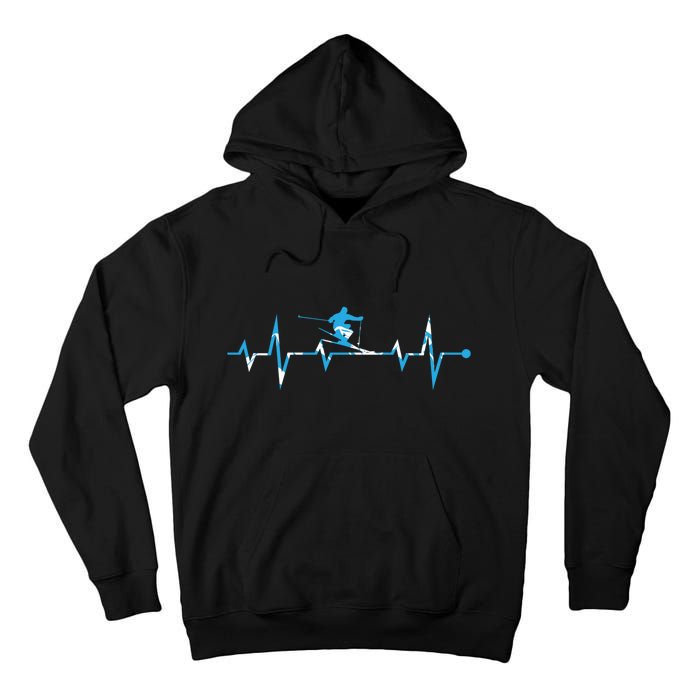 Funny Vintage Ski Heartbeat Skiing Skier Adventure Gifts Tall Hoodie