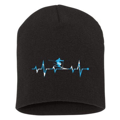 Funny Vintage Ski Heartbeat Skiing Skier Adventure Gifts Short Acrylic Beanie