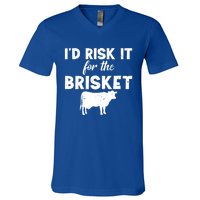 Funny Vintage Smoke Brisket Id Risk It For The Brisket Funny Gift V-Neck T-Shirt