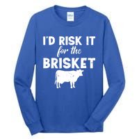 Funny Vintage Smoke Brisket Id Risk It For The Brisket Funny Gift Tall Long Sleeve T-Shirt