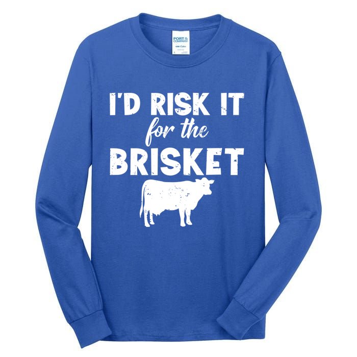 Funny Vintage Smoke Brisket Id Risk It For The Brisket Funny Gift Tall Long Sleeve T-Shirt