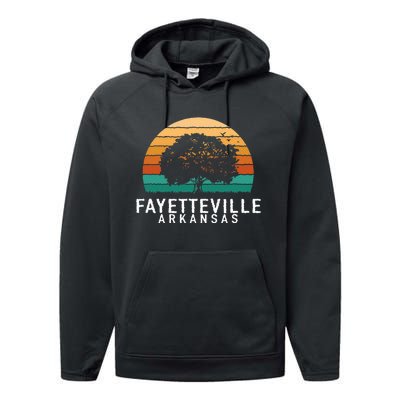 Fayetteville Vintage Sunset Arkansas Souvenir Performance Fleece Hoodie